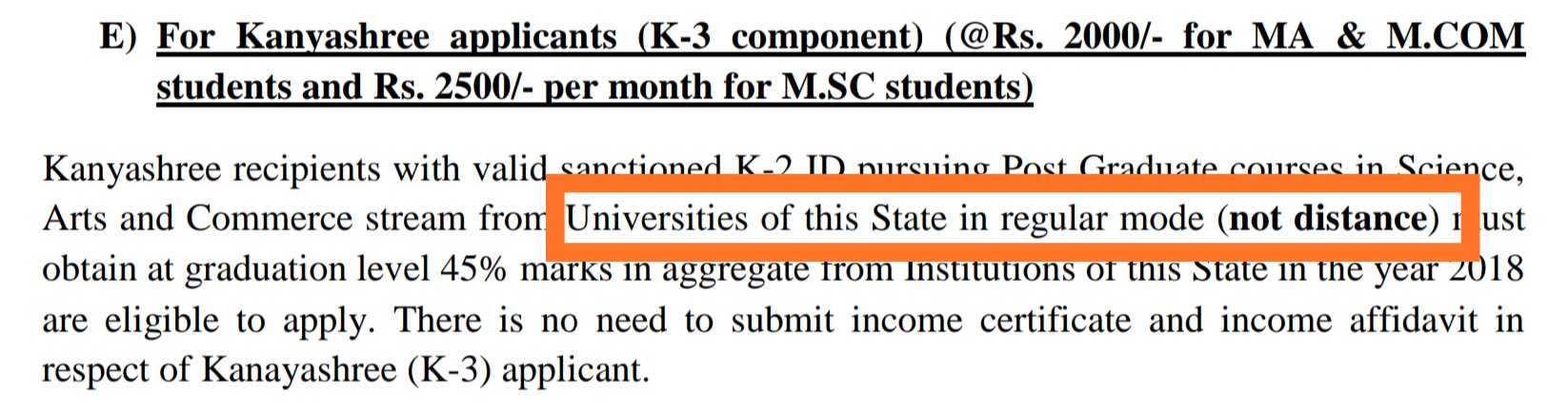 Knayashree k3 scholarship not avaible for distance students webexam.in