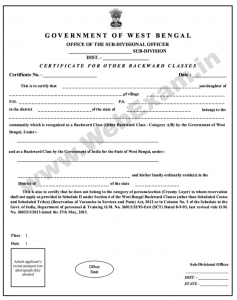 West Bengal SC/ST/OBC Caste Certificate