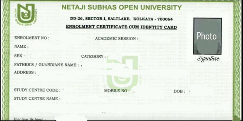 NSOU Enrolment Certificate Download for BDP PG Course Netaji Subhas