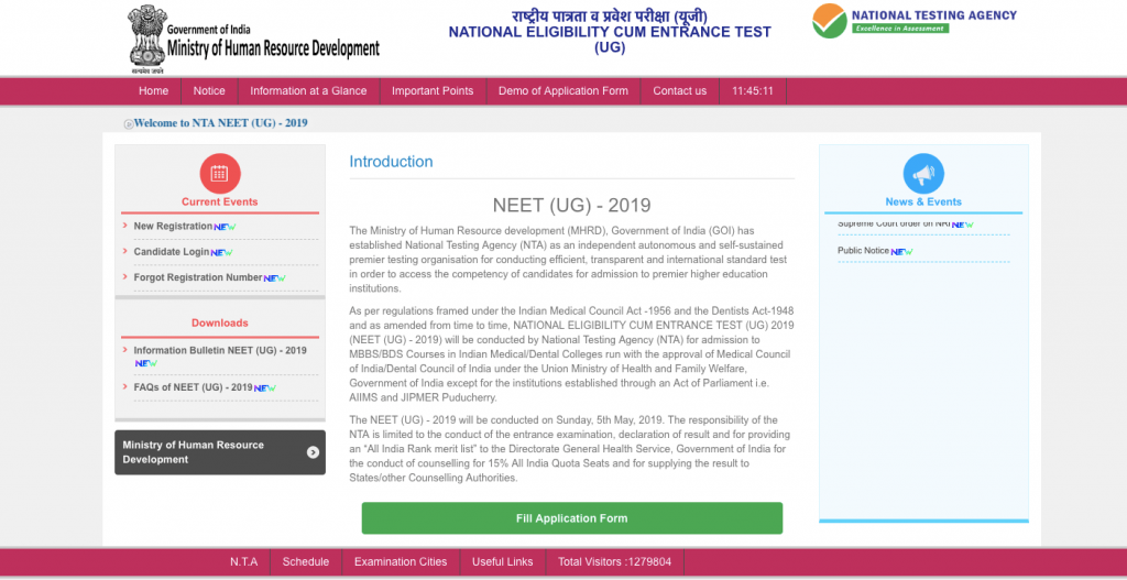 NTA NEET 2019 Application Form