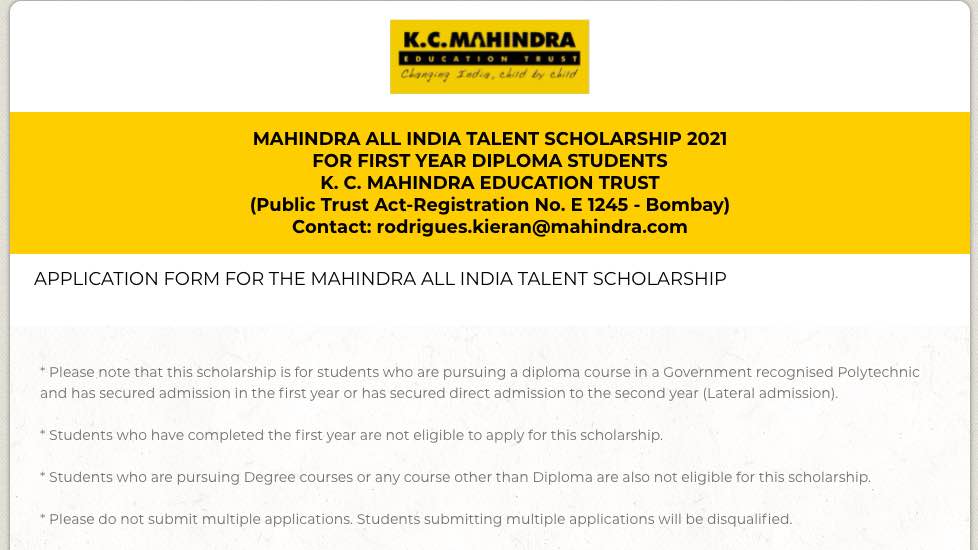 Mahindra All India Talent Scholarship Online