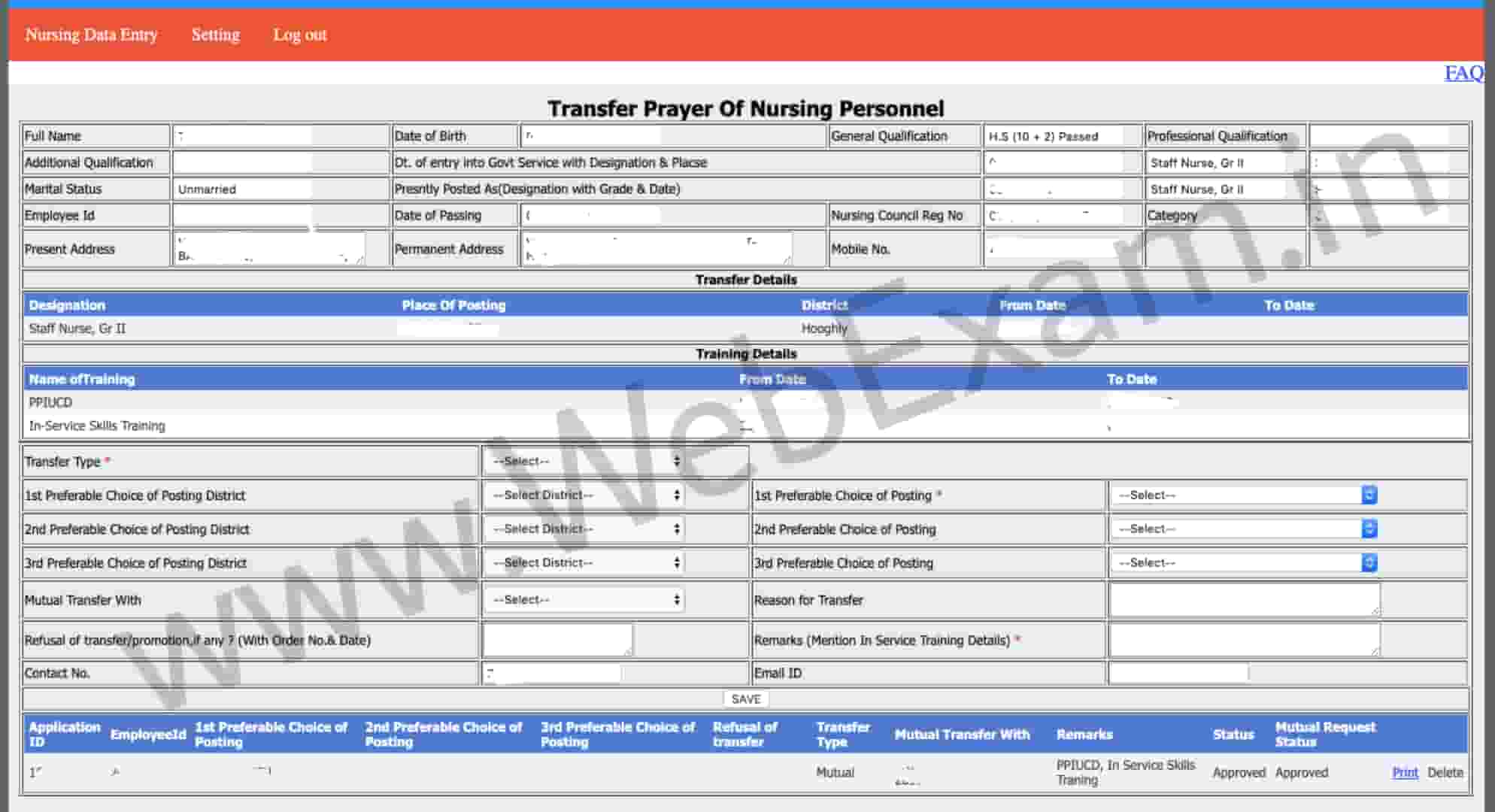 WB Health Staff Nurse Mutual Transfer Online Application Process 4 Transfer Prayer Request Nursing database wb