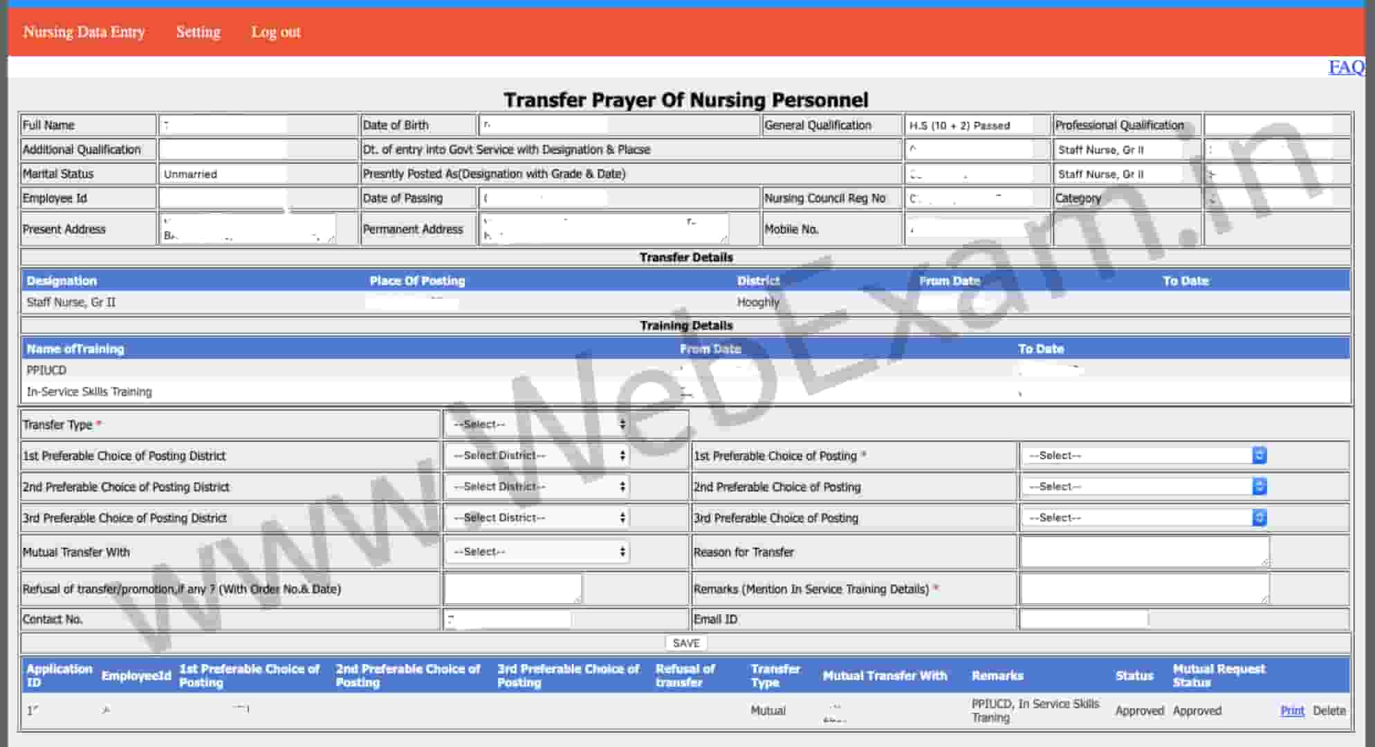 Transfer Prayer Request Nursing database wb