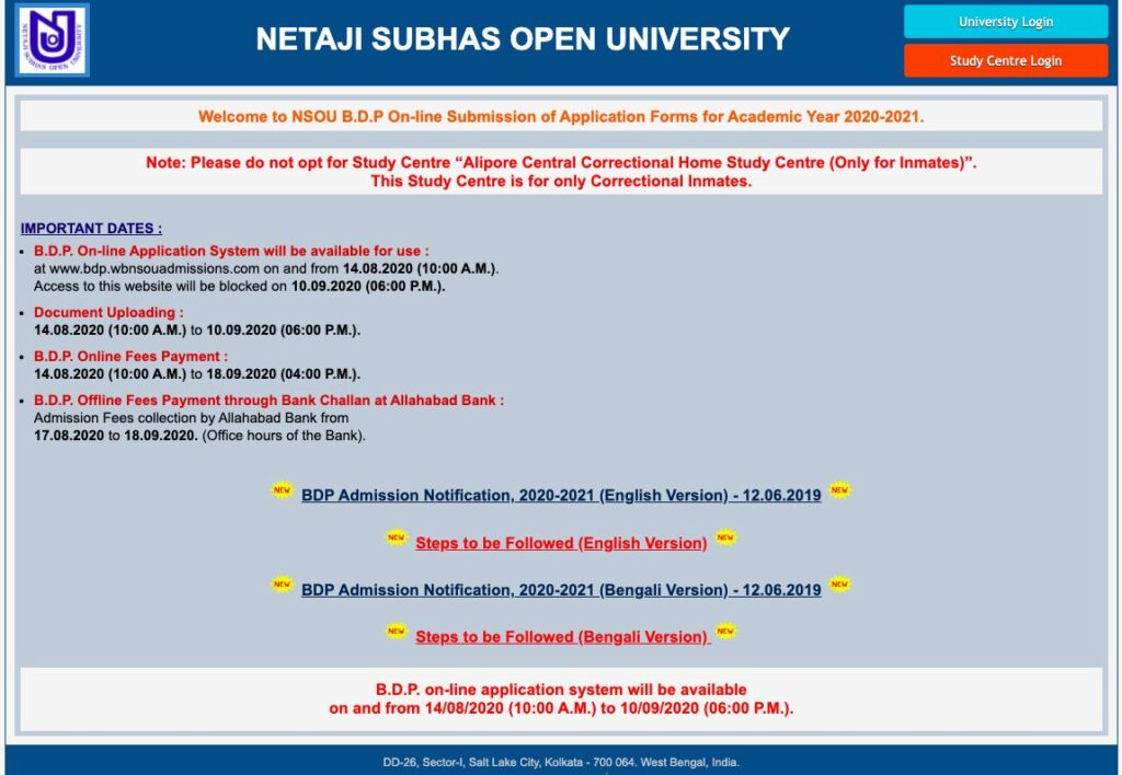 NSOU BDP Admission 2021: Netaji Subhas Open University Admission in Honours Course 2 Netaji Subhas Open University Admission