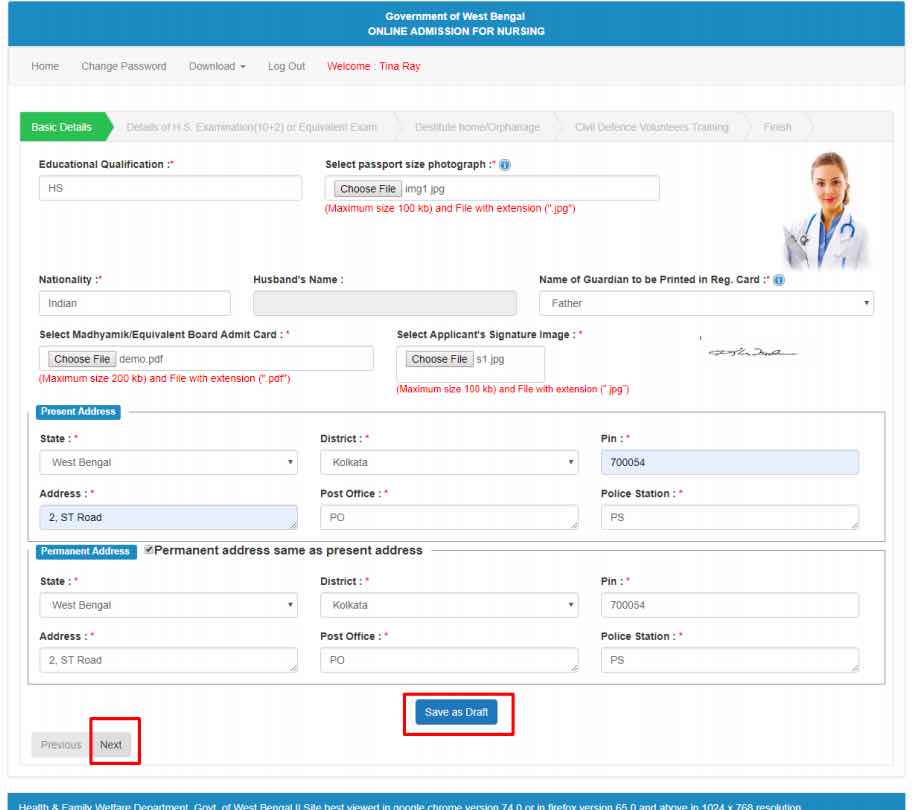 wb health nursing application form upload