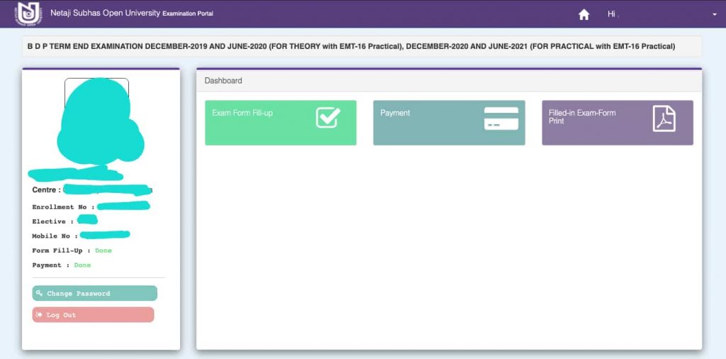 NSOU Exam Form Submission Dashboard