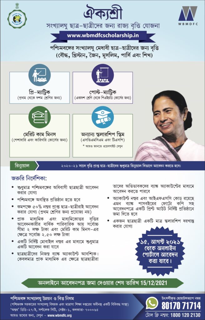 Aikyashree Scholarship 2021: Minority Scholarship Apply Online, Eligibility, Status Check, wbmdfcscholarship.org 2 Aikyashree Scholarship 2021: Minority Scholarship Apply Online, Eligibility, Status Check, wbmdfcscholarship.org 1